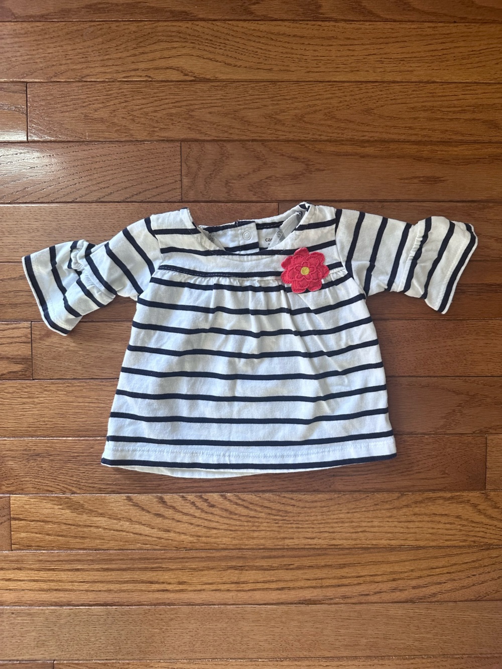Carter's White and Navy Striped Infant Top baby girl 3 months stripes